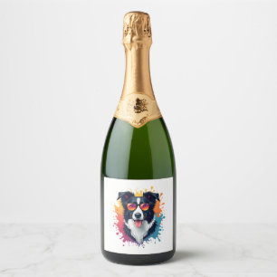 Étiquettes Pour Bouteilles De Vin Mousseux Un chien mignon Bordure Collie [RB#10009]