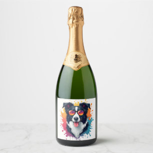 Étiquettes Pour Bouteilles De Vin Mousseux Un chien mignon Bordure Collie [RB#10009]