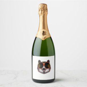 Étiquettes Pour Bouteilles De Vin Mousseux Un Tanuki Cool Aux Lunettes De Soleil Ornées