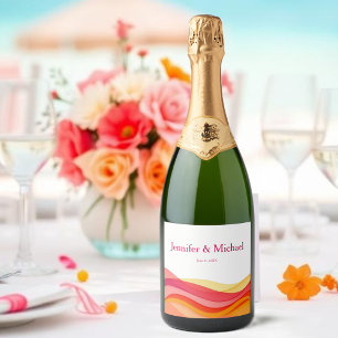 Étiquettes Pour Bouteilles De Vin Mousseux Vagues de couleur de coucher de soleil Mariage mod