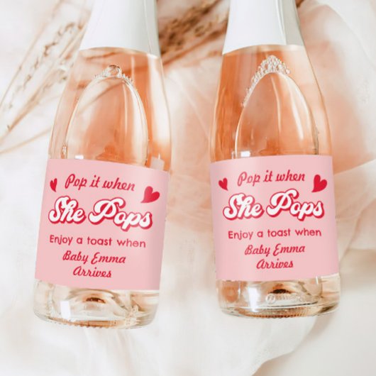 Étiquettes Pour Bouteilles De Vin Mousseux Valentines Baby Shower Pop It When She Pops