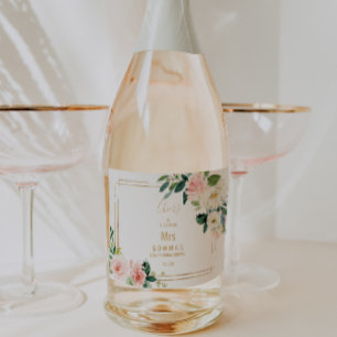 Étiquettes Pour Bouteilles De Vin Mousseux Verdure & Or Fête des mariées géométrique élégante