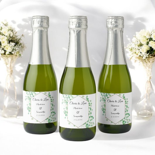Étiquettes Pour Bouteilles De Vin Mousseux Vert Mariage Aquarelle Blanc Vert Mini