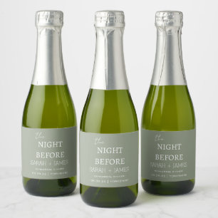 Étiquettes Pour Bouteilles De Vin Mousseux Vert Sage Minimaliste La Nuit Avant Mariage