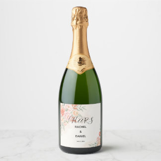 Étiquettes Pour Bouteilles De Vin Mousseux Vin mousseux miniature de mariage floral corail ro