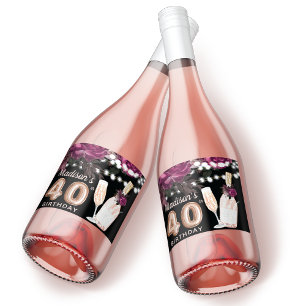 Étiquettes Pour Bouteilles De Vin Mousseux Vin noir Luxe 40e anniversaire Personnalisé