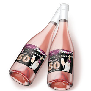 Étiquettes Pour Bouteilles De Vin Mousseux Vin noir Luxe 50e anniversaire Personnalisé