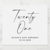 Étiquettes Pour Bouteilles De Vin Mousseux Vingt et un. Script simple moderne 21e anniversair (Étiquettes simples)