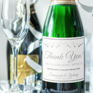 Étiquettes Pour Bouteilles De Vin Mousseux Vintage frontière d'argent Merci de mariage élégan