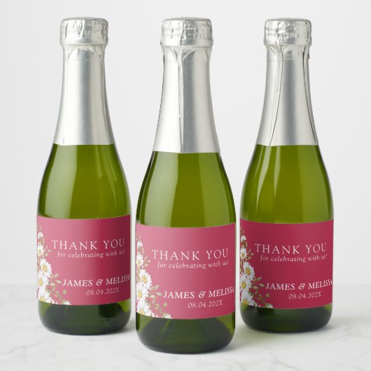 Étiquettes Pour Bouteilles De Vin Mousseux Viva Magenta & White Daisy Mariage (Bouteilles)