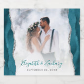 Étiquettes Pour Bouteilles De Vin Mousseux Wedding Photo Teal Blue Silver Agate (Étiquettes simples)