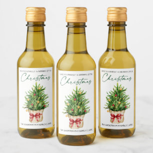 Étiquettes Pour Bouteilles De Vin Noël Aquarelle Pin Rouge Ruban Calligraphie Mini
