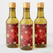 Étiquettes Pour Bouteilles De Vin Noël Golden Snowflakes sur Arrière - plan rouge (Bouteilles)