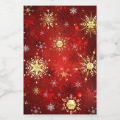 Étiquettes Pour Bouteilles De Vin Noël Golden Snowflakes sur Arrière - plan rouge (Étiquettes simples)