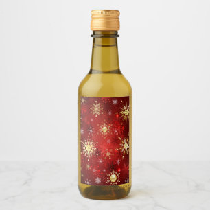 Étiquettes Pour Bouteilles De Vin Noël Golden Snowflakes sur Arrière - plan rouge