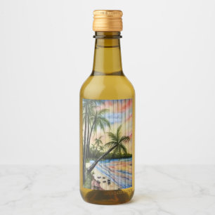 ÉTIQUETTES POUR BOUTEILLES DE VIN PALMIERS TROPICAUX AVEUGLES DE PLAGE