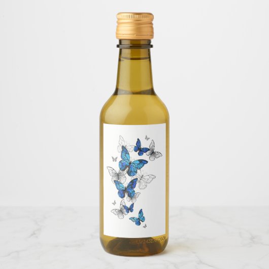 Étiquettes Pour Bouteilles De Vin Papillons volants bleus Morpho (Devant)