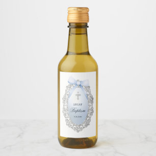Étiquettes Pour Bouteilles De Vin Parties scintillant Argent Cadre Bleu Bow Baptême