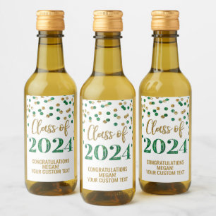 Étiquettes Pour Bouteilles De Vin Parties scintillant d'or vert Confetti Graduation