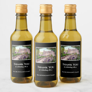 Étiquettes Pour Bouteilles De Vin Peinture aquarelle du pont de pierre pour pendaiso