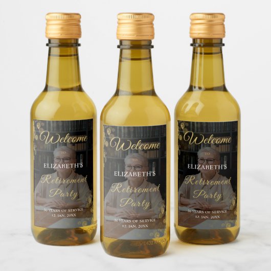 Étiquettes Pour Bouteilles De Vin Photo Script Retraite Party Gold Confetti (Bouteilles)