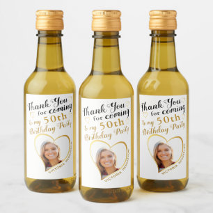 Étiquettes Pour Bouteilles De Vin Photo White Black Gold Merci 50e anniversaire