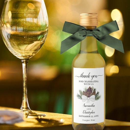 Étiquettes Pour Bouteilles De Vin Pinecones rustiques Merci de mariage d'hiver Mini