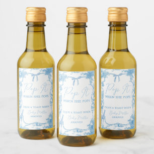 Étiquettes Pour Bouteilles De Vin Pop It Blue White Toile de Jouy Baby shower Ours