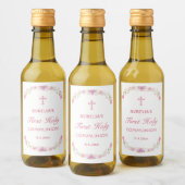 Étiquettes Pour Bouteilles De Vin Première communion de fleurs roses (Bouteilles)