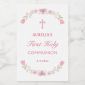 Étiquettes Pour Bouteilles De Vin Première communion de fleurs roses (Étiquettes simples)