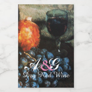 Étiquettes Pour Bouteilles De Vin RAISINS ROUGES, VERRE DE VIN ROUGE, POMEGRANATE Ar