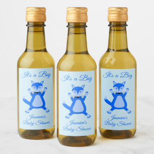 Étiquettes Pour Bouteilles De Vin Renard Mâle Bébé Bleu Mignon Baptême de Bébé Perso