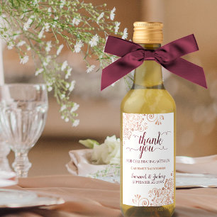 Étiquettes Pour Bouteilles De Vin Rose Gold & Bourgogne Frilly Mariage Merci Mini