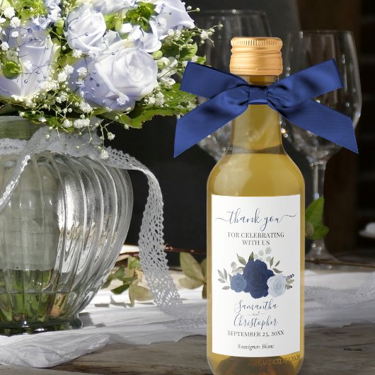 Étiquettes Pour Bouteilles De Vin Roses Bleus Elegant Boho Mariage Merci Mini