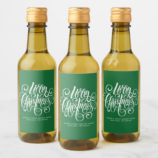 Étiquettes Pour Bouteilles De Vin Script vert "Joyeux Noël" Personnalisé (Bouteilles)