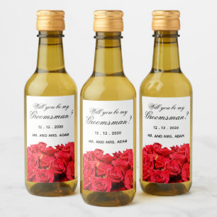 Étiquettes Pour Bouteilles De Vin Seras-Tu Mon Garçon D'Honneur Roses Rouges Mini