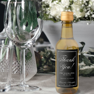 Étiquettes Pour Bouteilles De Vin Simple Elegant Mariage noir Merci Mini
