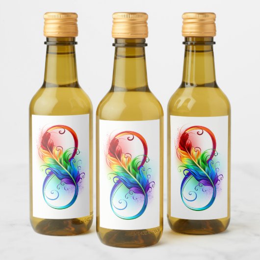 Étiquettes Pour Bouteilles De Vin Symbole d'infini avec plume arc-en-ciel (Bouteilles)