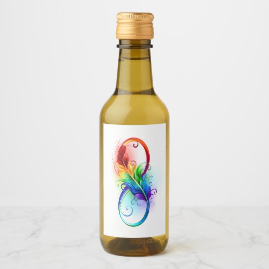 Étiquettes Pour Bouteilles De Vin Symbole d'infini avec plume arc-en-ciel (Devant)