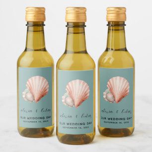 Étiquettes Pour Bouteilles De Vin Vert de mer avec coquillage "Notre jour de mariage