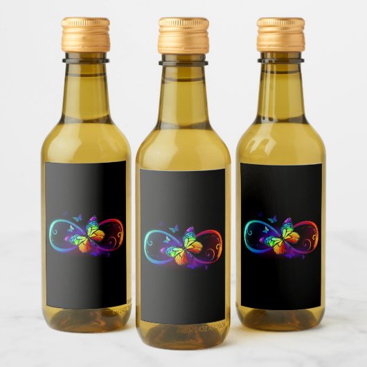 Étiquettes Pour Bouteilles De Vin Vibrant infinity with rainbow butterfly on black (Bouteilles)