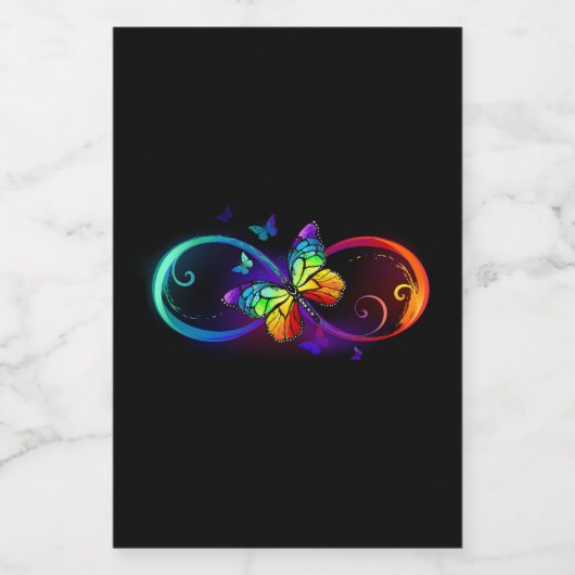 Étiquettes Pour Bouteilles De Vin Vibrant infinity with rainbow butterfly on black (Étiquettes simples)