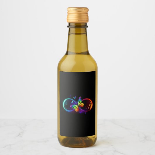 Étiquettes Pour Bouteilles De Vin Vibrant infinity with rainbow butterfly on black (Devant)