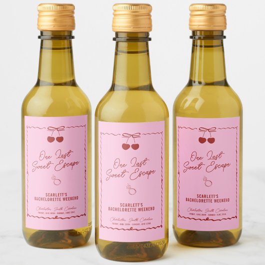 Étiquettes Pour Bouteilles De Vin Week-end de Demoiselle d'Honneur Cerise Rose et Ro