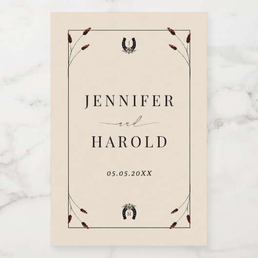 Étiquettes Pour Bouteilles De Vin Western Boho Horseshoe Monogram Rustic Mariage (Étiquettes simples)