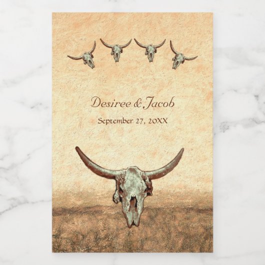 Étiquettes Pour Bouteilles De Vin Western Rustic Mariage Pays Vache Taureau crâne (Étiquettes simples)
