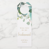 Étiquettes Pour Bouteilles Demande de demoiselle d'honneur à l'aquarelle Euca (Devant)