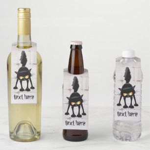Étiquettes Pour Bouteilles Dessin de Funny Fierce Black Cat