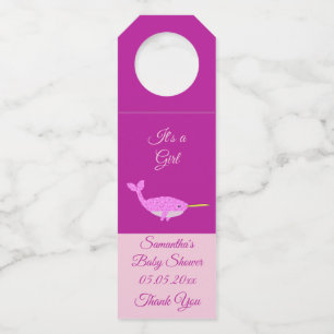 Étiquettes Pour Bouteilles Douce Baleine Narval Fille Rose Baby Shower Person