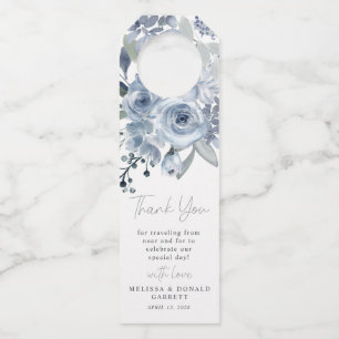 Étiquettes Pour Bouteilles Dusty Blue Roses Fleurs Script Mariage Remerciment